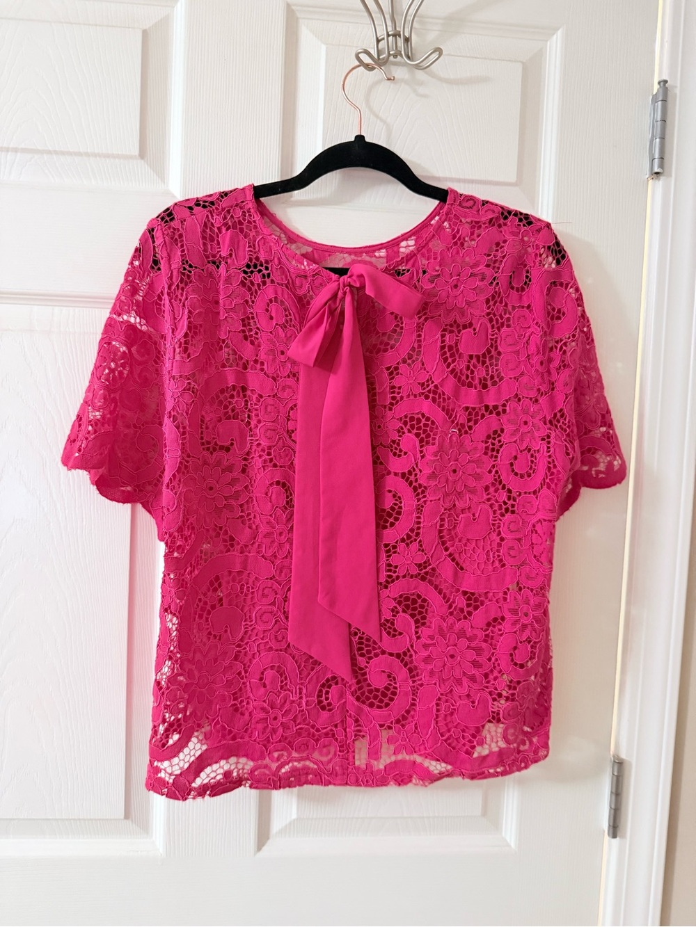 Nanette Lepore Hot Pink Lace Tie-Back Blouse